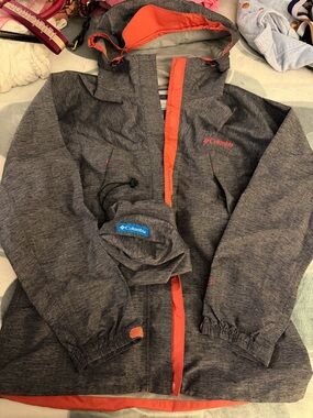 Columbia Women’s Gray Heather Raincoat with Orange Trim